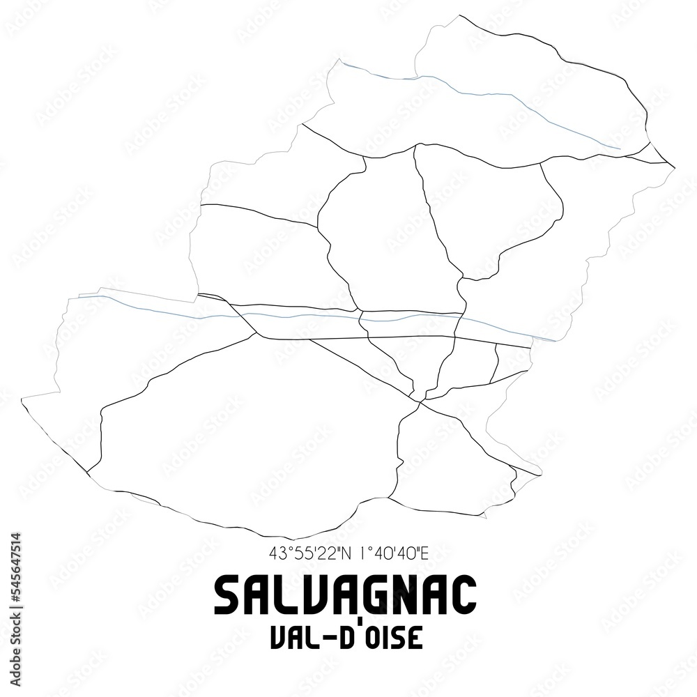 SALVAGNAC Val-d'Oise. Minimalistic street map with black and white lines. SALVAGNAC Val-d'Oise. Minimalistic street map with black and white lines.