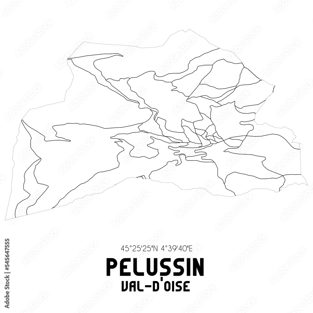 PELUSSIN Val-d'Oise. Minimalistic street map with black and white lines.