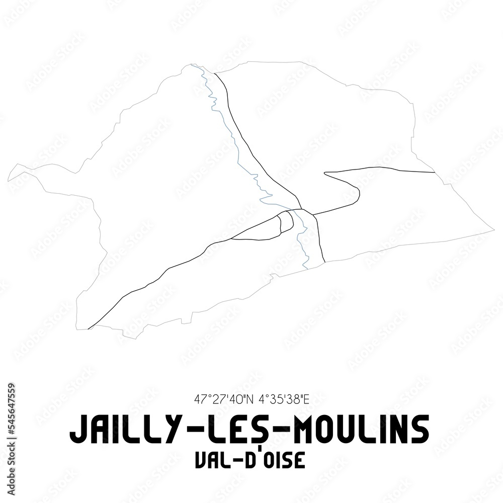 JAILLY-LES-MOULINS Val-d'Oise. Minimalistic street map with black and white lines.