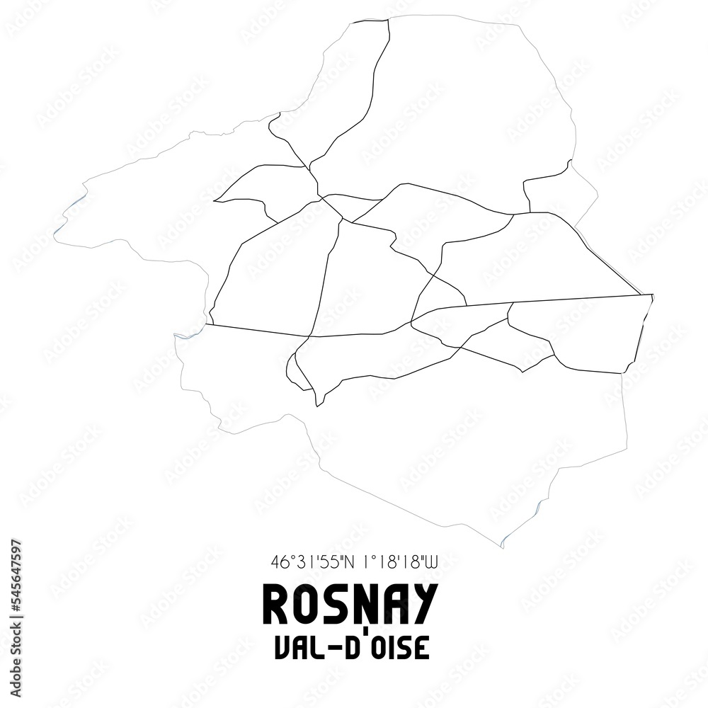 ROSNAY Val-d'Oise. Minimalistic street map with black and white lines.