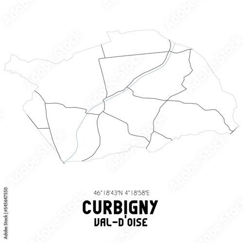 CURBIGNY Val-d'Oise. Minimalistic street map with black and white lines. photo