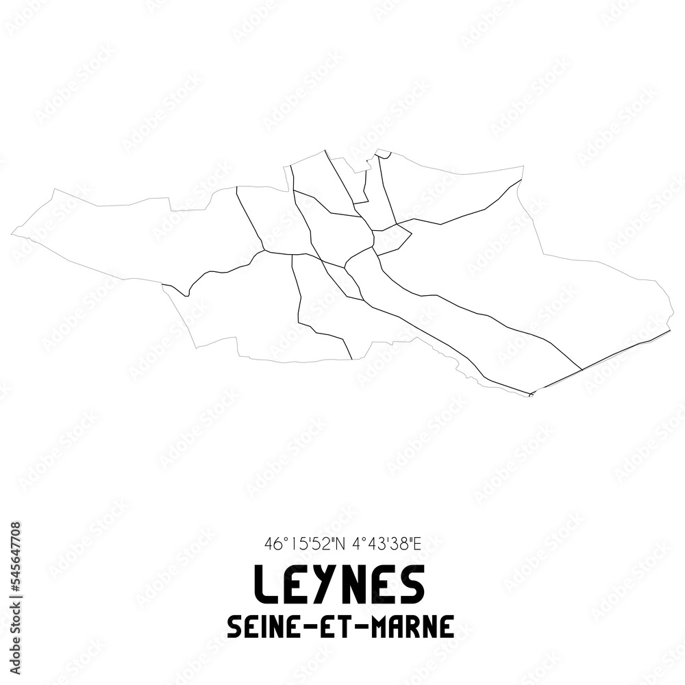 LEYNES Seine-et-Marne. Minimalistic street map with black and white lines. LEYNES Seine-et-Marne. Minimalistic street map with black and white lines.