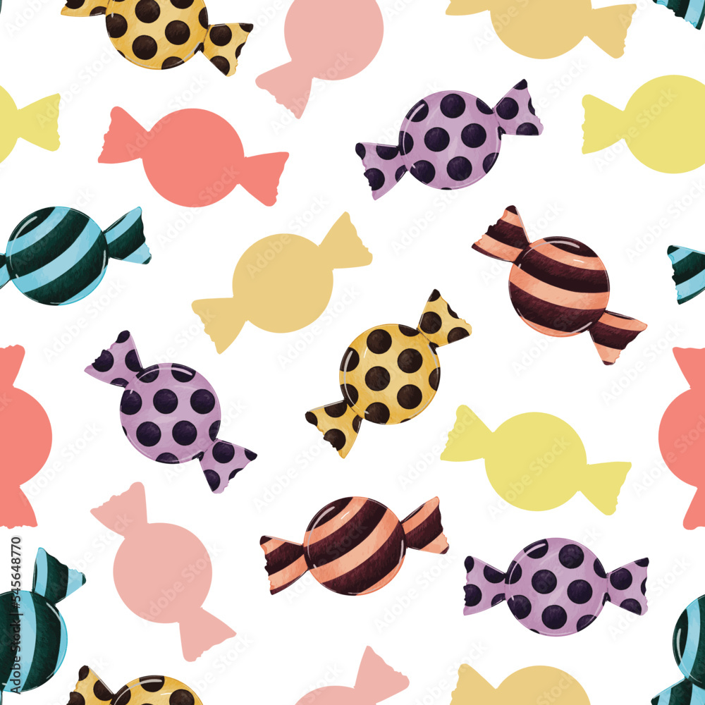 Fototapeta premium Seamless sweet candy wrapper pattern. Simple style on a white background. Vector illustration. Hand drawn design is perfect for textiles, fabrics, wallpaper or gift wrap.