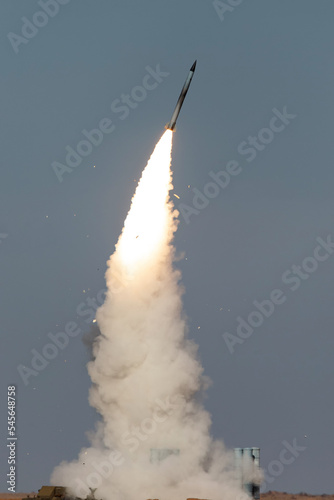 Launch of a military anti-aircraft missile. photo