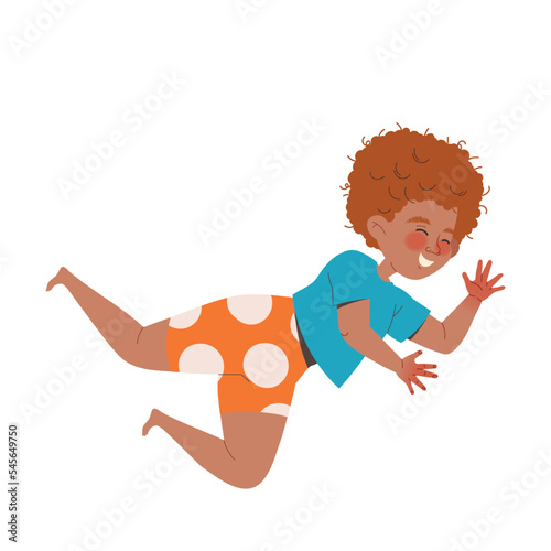 Naughty Little Boy Jumping Making Mess and Chaos Around Vector Illustration