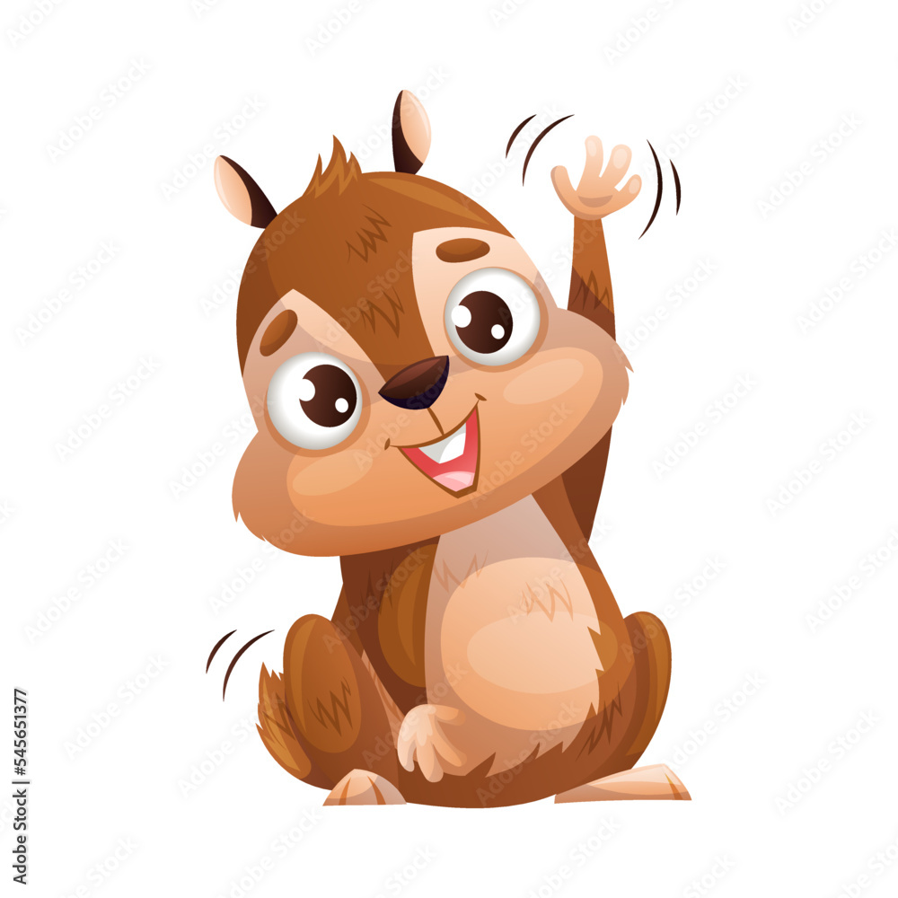 Fototapeta premium Funny Chipmunk Character with Cute Snout Waving Paw Greeting Vector Illustration