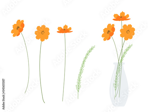 Set of Flowers color hand drawn illustration vector art in a vase for decoration. Isolated.