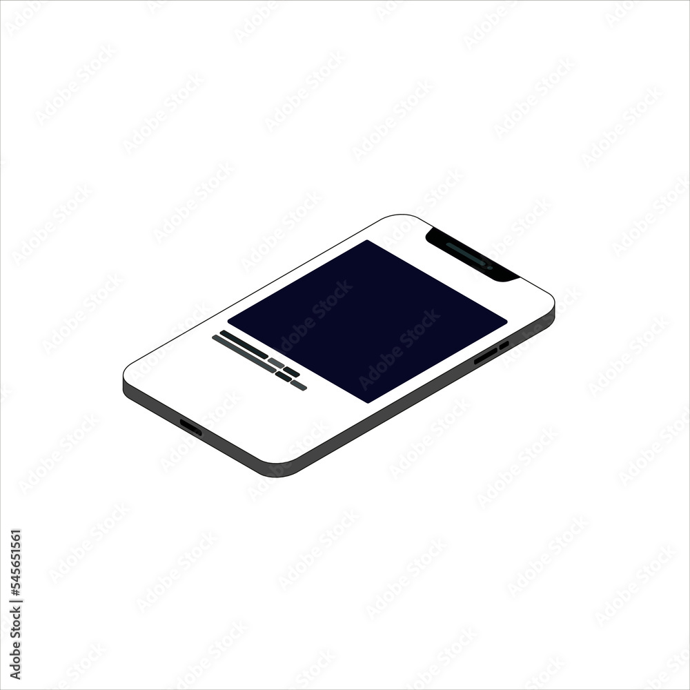 Smartphone with display on white background. Social post. Modern design. Vector and Isometric illustration Smartphone with display on white background. Social post. Modern design. Vector and Isometric illustration