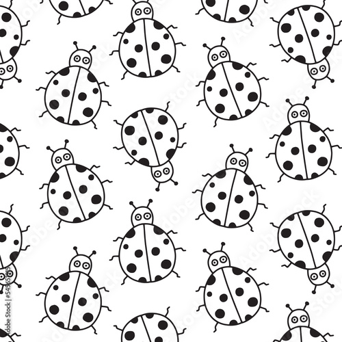 Childish seamless pattern with ladybug. Doodle style. Vector illustration. Pattern with insects.