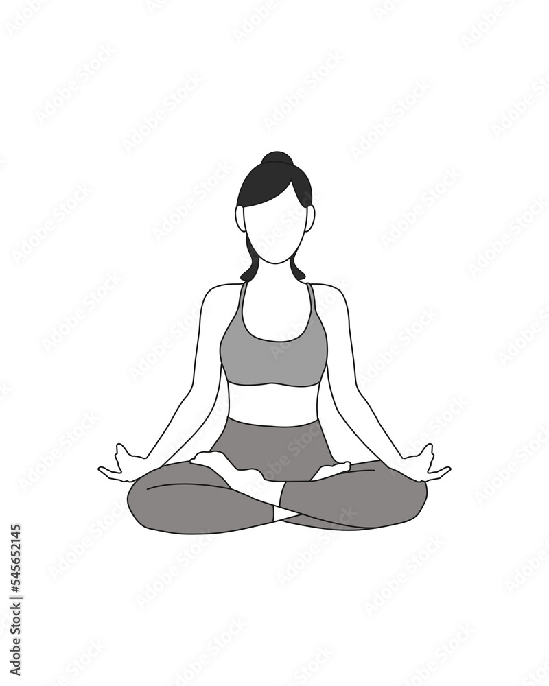 Girl doing yoga pilates gymnastics sport in gray t-shirt and gray leggings on white background Girl doing yoga pilates gymnastics sport in gray t-shirt and gray leggings on white background