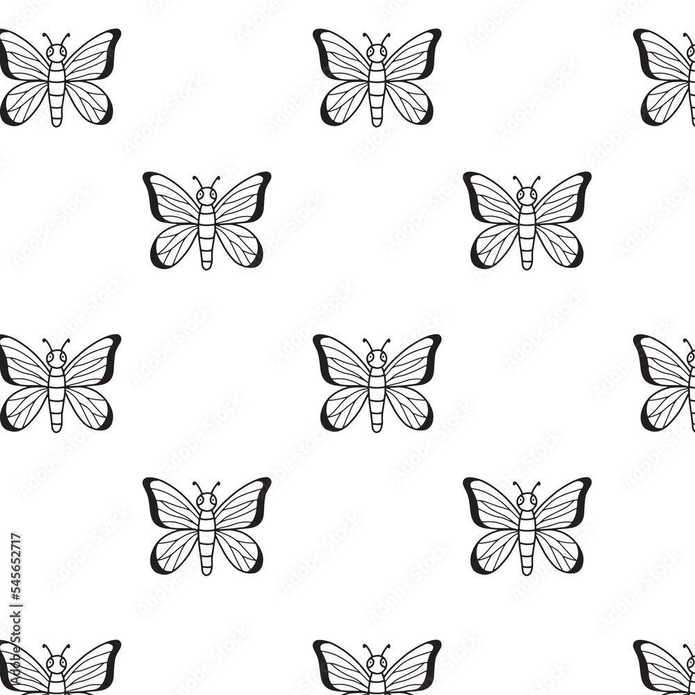 Seamless pattern with a butterfly. Doodle style. Vector illustration. Seamless pattern with a butterfly. Doodle style. Vector illustration.