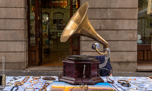 Antique gramophone exhibited in a street stall photo