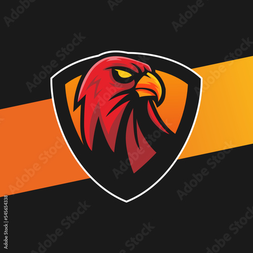 eagle hawk head mascot logo design with aggressive eye pose for sport hunter and gamer design