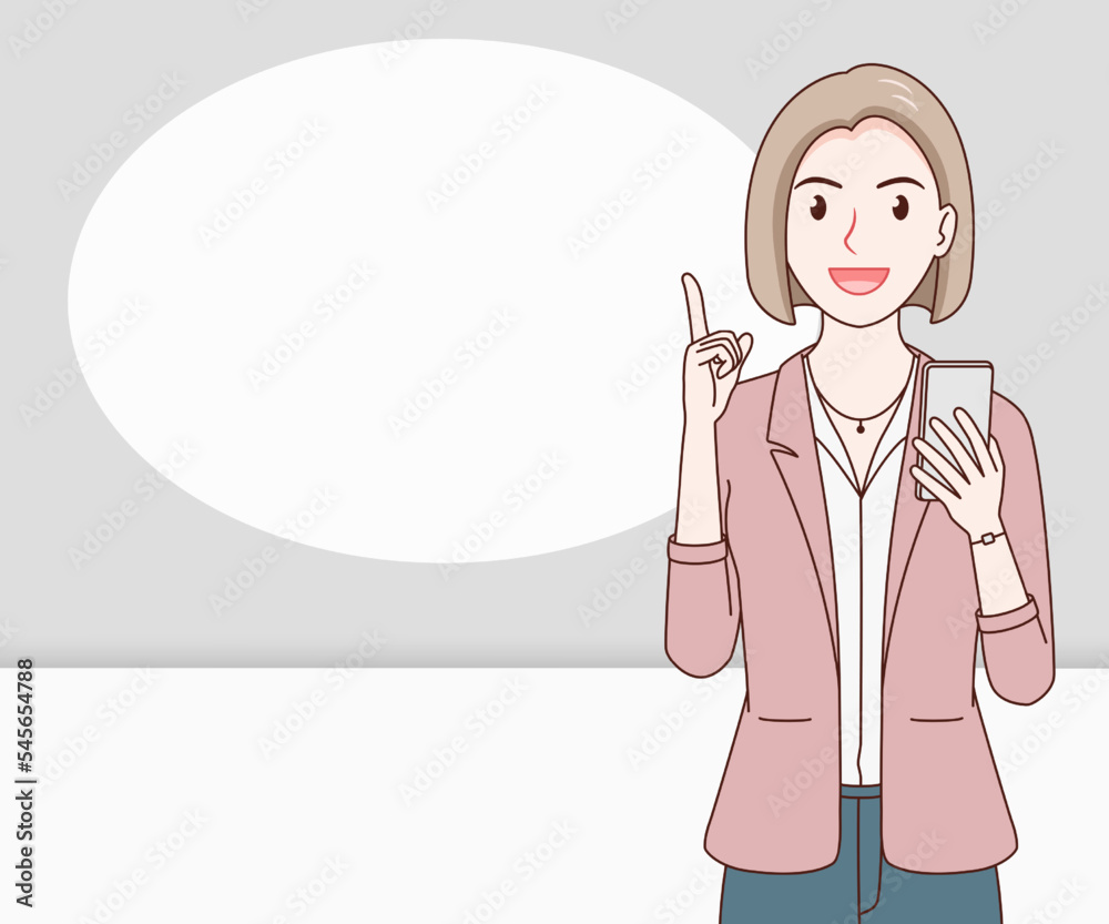 smile business woman wearing a suit using a smartphone on paper cut background. hand drawn with thin lines style. smile business woman wearing a suit using a smartphone on paper cut background. hand drawn with thin lines style.