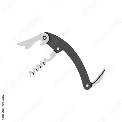 Poster with a corkscrew, knife - bartender tool. Hand drawn vector illustration isolated on white background. Icon. Cocktail shaker bar equipment. Party concept