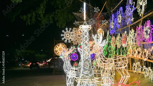 Bacoor, Cavite, Philippines - Parols and other christmas decorations for sale along the street.