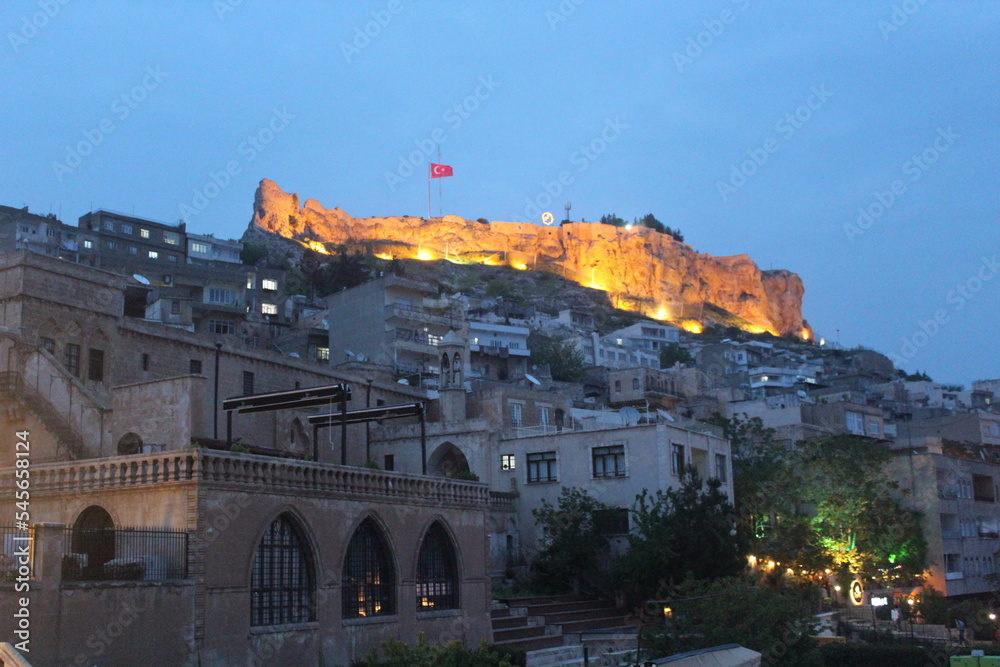 
Night view of old Mardin city, narrow streets, old historical houses and narrow streets