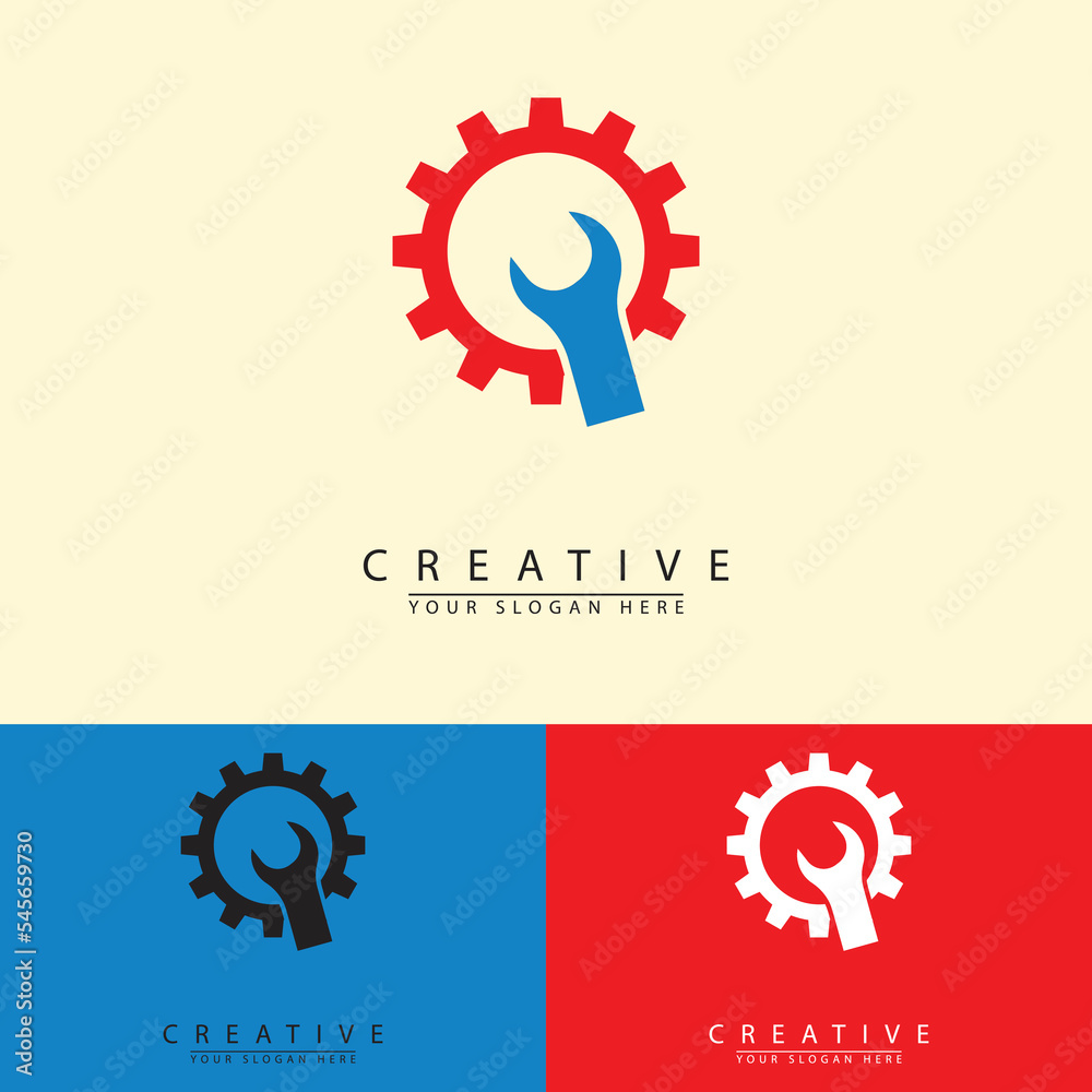 machine gear and industrial tool combination icon logo machine gear and industrial tool combination icon logo
