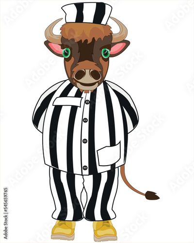 Cartoon animal oxen in cloth of the prisoner
