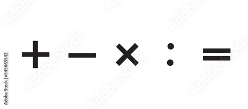 mathematical signs plus, minus, multiply, divide, equal, isolated on a white background, flat design style