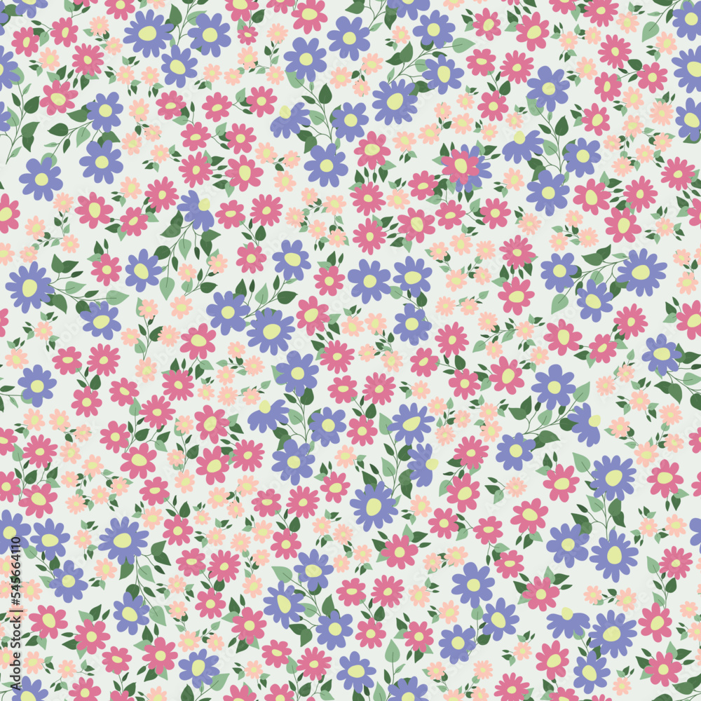 Beautiful floral pattern in small daisies. Ditsy print. Floral seamless background. Vintage template for fashion prints. Beautiful floral pattern in small daisies. Ditsy print. Floral seamless background. Vintage template for fashion prints.