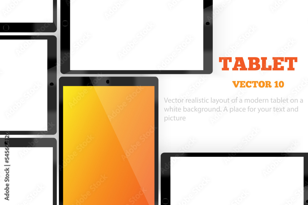 Vector realistic layout of a modern tablet. A design element for a website and promotion. A place for your text. Vector realistic layout of a modern tablet. A design element for a website and promotion. A place for your text.