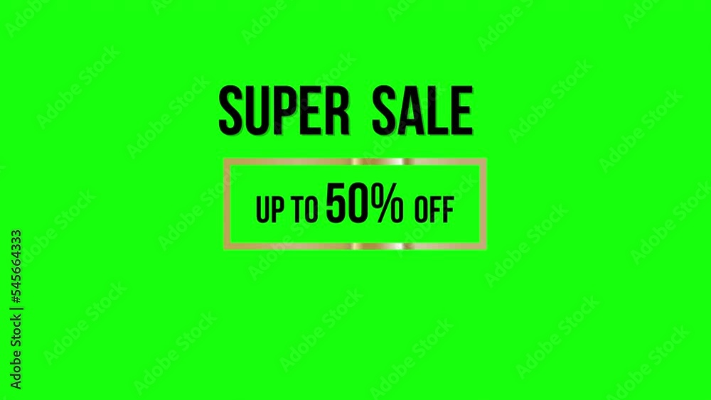 Black Friday Animated Text Banner Design. Black Friday Super Sale up to  50% off Advertisement Motion Graphic Isolated on Green Chroma and Whit Screen. Elegant Black and Gold Realistic Design Element
