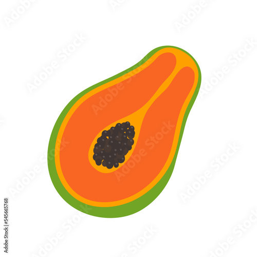 ripe papaya vector Cut in half until the seeds are visible inside.