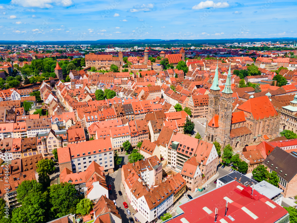 Nuremberg old town aerial panoramic view