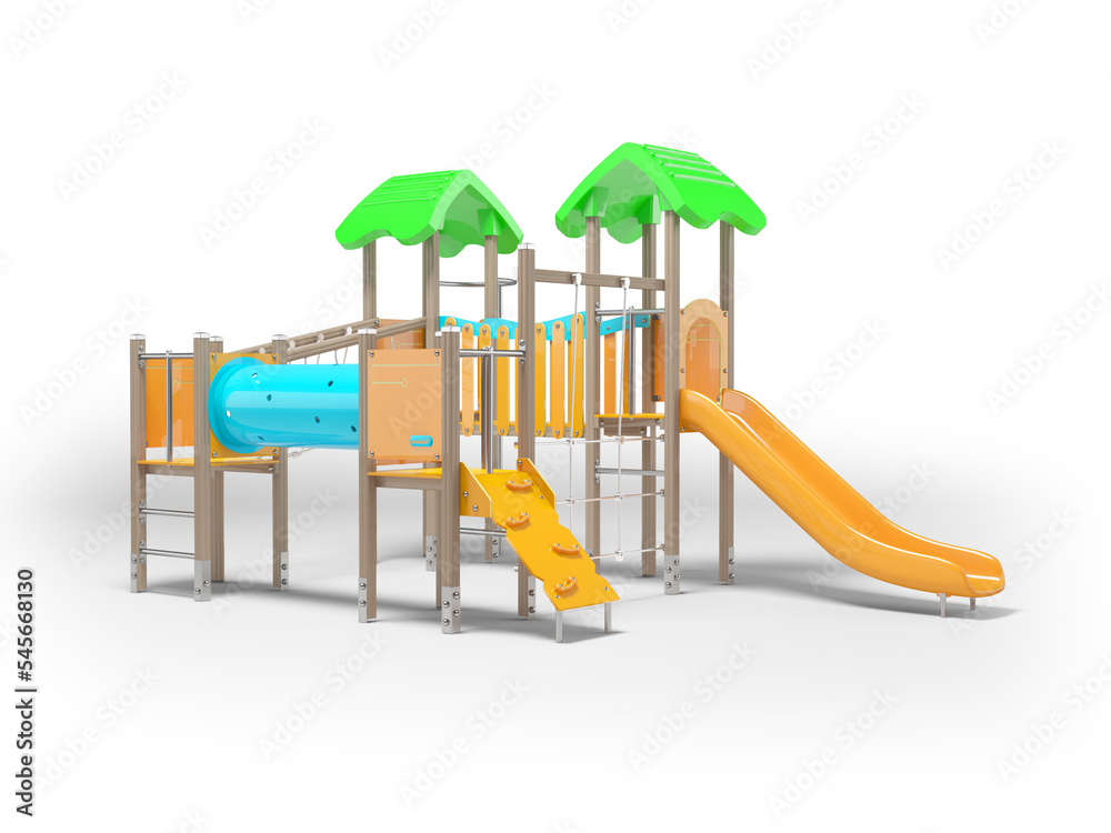 3d illustration of multifunctional childrens playground for games on the beach on white background with shadow 3d illustration of multifunctional childrens playground for games on the beach on white background with shadow