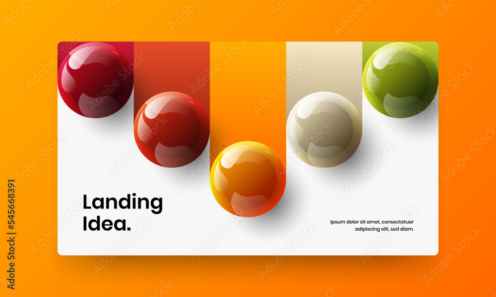 Trendy placard design vector template. Multicolored 3D spheres postcard illustration.