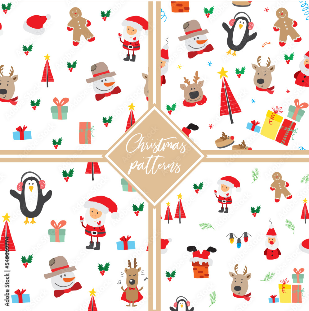 New Year and Christmas seamless pattern, hand drawn doodles Seamless Pattern. Background Vector Illustration New Year and Christmas seamless pattern, hand drawn doodles Seamless Pattern. Background Vector Illustration