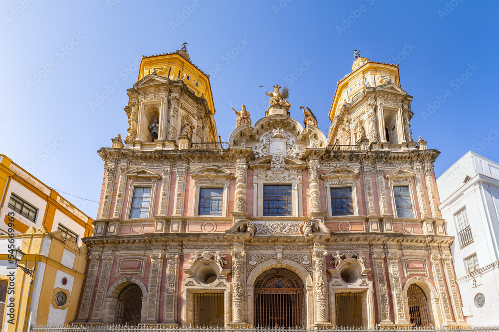 Facade of the beautiful ornate church of San Luis de los Franceses in historic town of Seville, Andalusia, Spain