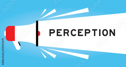 Color megaphone icon with word perception in white banner on blue background