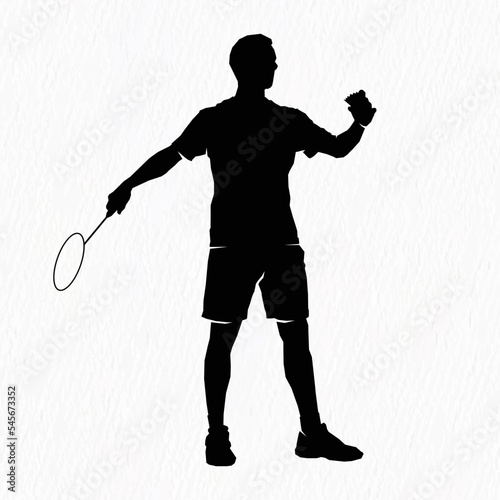 Boys and girls playing badminton silhouettes isolated on paper textured white backgrounds. Friends sport fun. Badminton players in action.