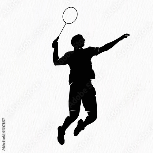 Boys and girls playing badminton silhouettes isolated on paper textured white backgrounds. Friends sport fun. Badminton players in action.