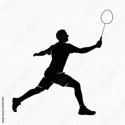 Boys and girls playing badminton silhouettes isolated on paper textured white backgrounds. Friends sport fun. Badminton players in action. © MdJannatul