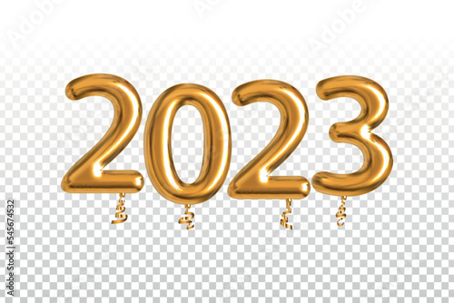 Vector realistic isolated golden balloon text of 2023 number on the transparent background.