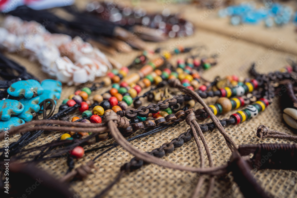 Obraz premium Many colorful bracelets from handcraft souvenirs shop