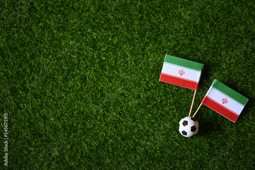 2022 World Cup and Iran flag on the lawn 2022 World Cup Champion Concept
