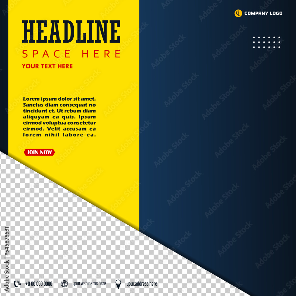 Modern business social media post template creative shapes, blue yellow color design Modern business social media post template creative shapes, blue yellow color design