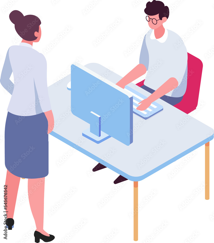 Boss, Leader. Computer working isometric people. Office life illustration Boss, Leader. Computer working isometric people. Office life illustration