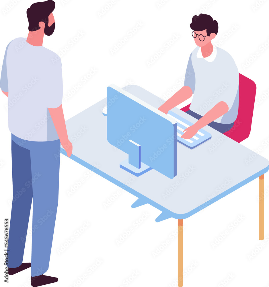 Boss, Leader. Computer working isometric people. Office life illustration Boss, Leader. Computer working isometric people. Office life illustration