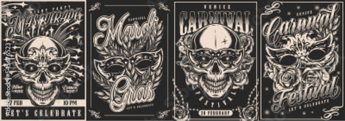 Mardi Gras set posters monochrome