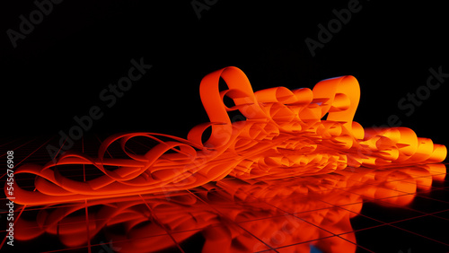 Orange ribbon isolated on dark background for gift decor. Holiday decoration. 3D illustration