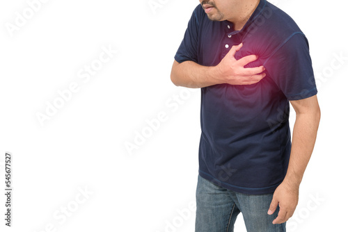 Asian man have chest pain caused by heart disease, heart attack, heart leakage isolated