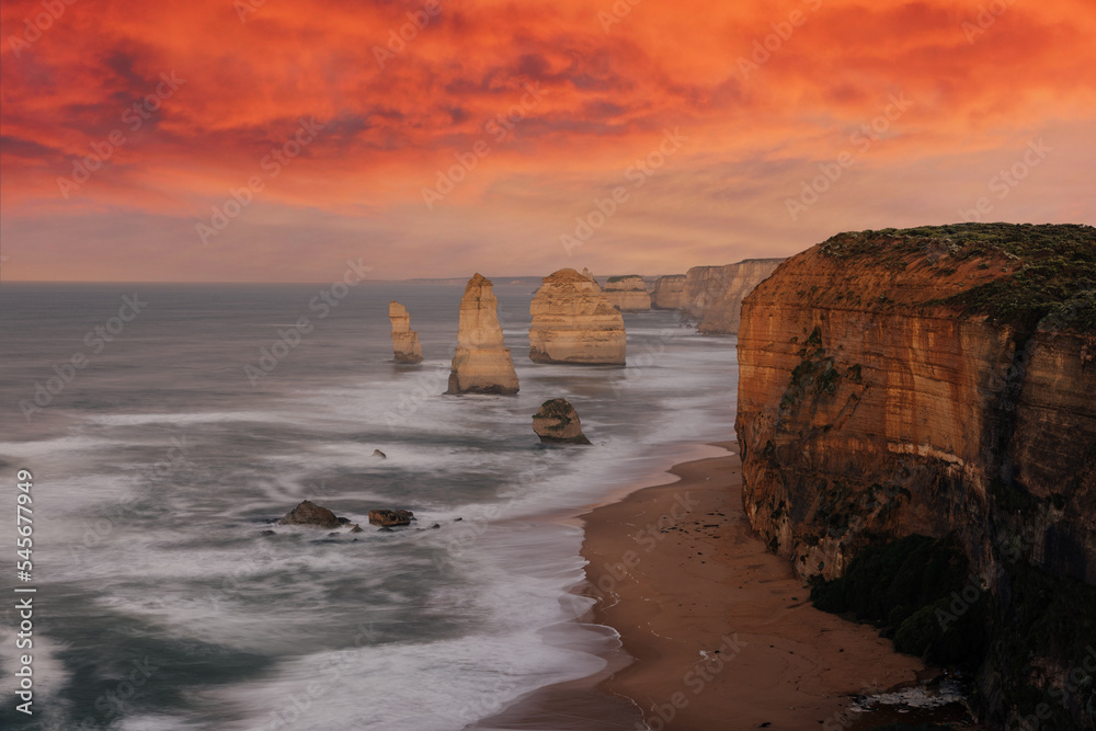 Twelve Apostles rock formation in Victoria, Australia. 