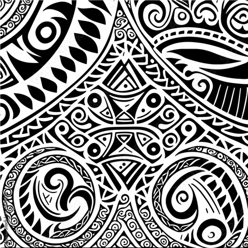 Polynesian ethnic black and white seamless pattern tattoo seamless ornament vector graphic design
