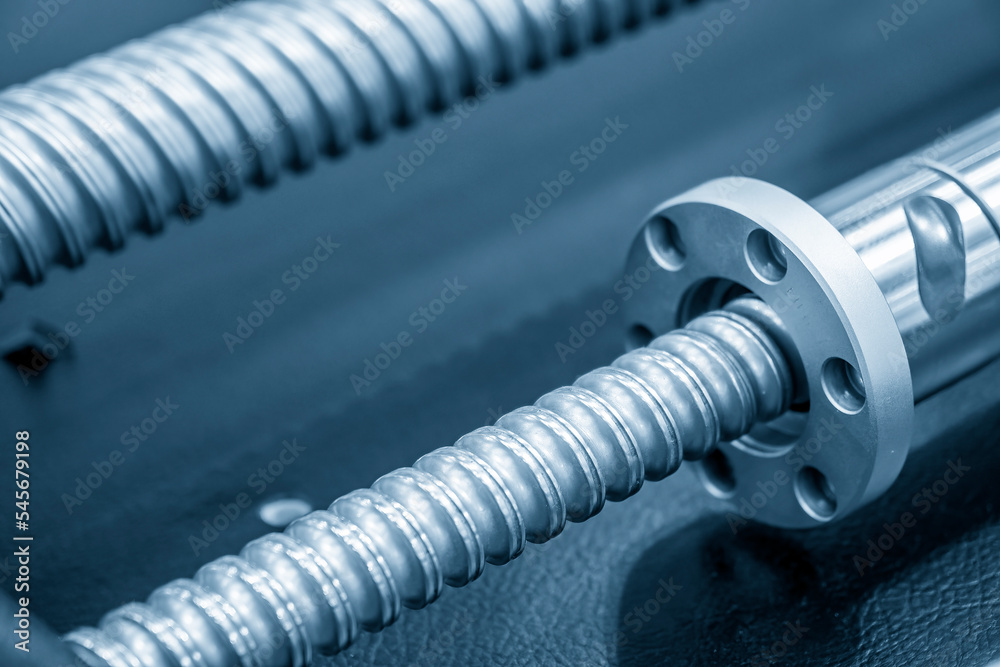 Closeup scene assembly of spare parts lead ball screw set. Closeup scene assembly of spare parts lead ball screw set.