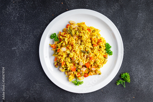 rice vegetable spice no meat vegetarian pilaf  healthy meal food snack on the table copy space food background top